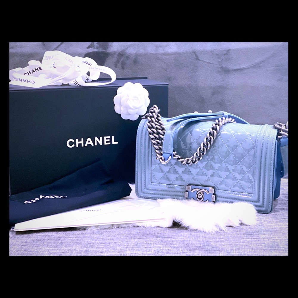Chanel Patent Quilted Boy Flap Bag Old Medium
